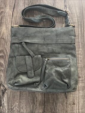 Great American Leather Works Black Genuine Leather Shoulder Crossbody Bag Olive